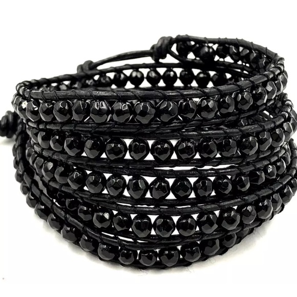 🍒NEW BLACK KELITCH ONYX WRAP LAYERED BRACELET BOHO - Picture 4 of 5
